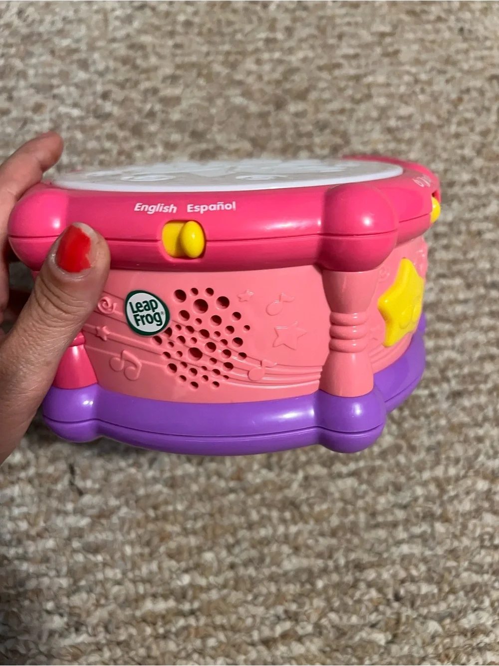 Toddler Pink Handprint Rhythm Drum - Portable Music Toy